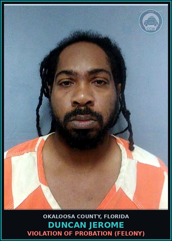 Booking mugshot of Duncan Jerome in Okaloosa County