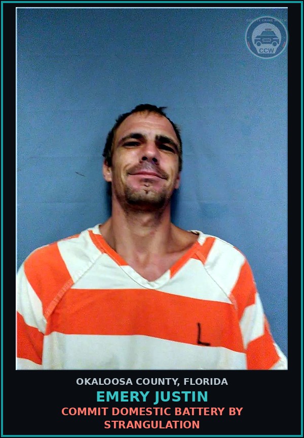 Booking mugshot of Emery Justin in Okaloosa County