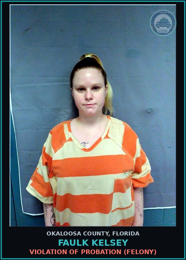 Booking mugshot of Faulk Kelsey in Okaloosa County