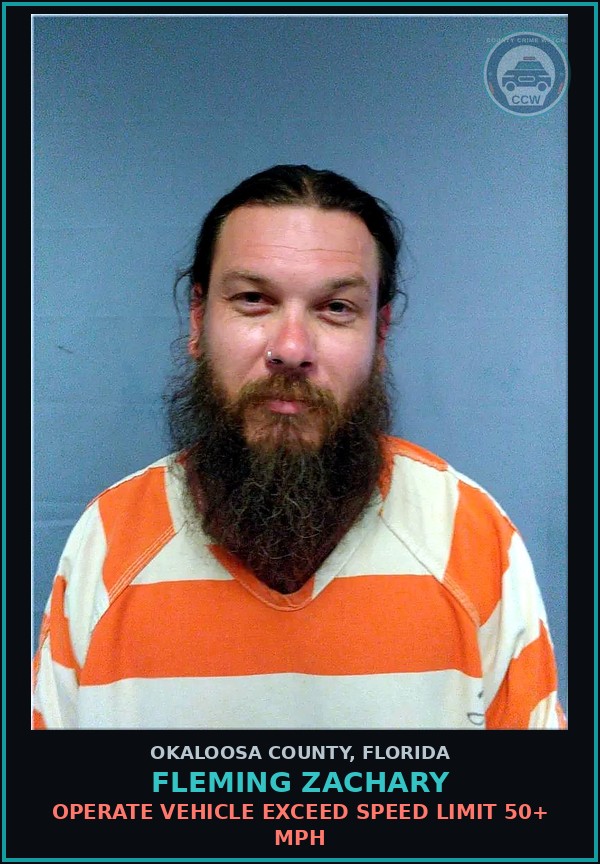 Booking mugshot of Fleming Zachary in Okaloosa County