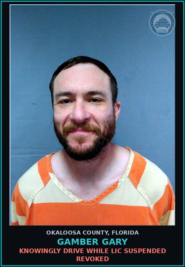 Booking mugshot of Gamber Gary in Okaloosa County