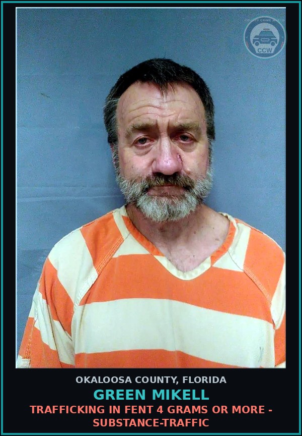 Booking mugshot of Green Mikell in Okaloosa County