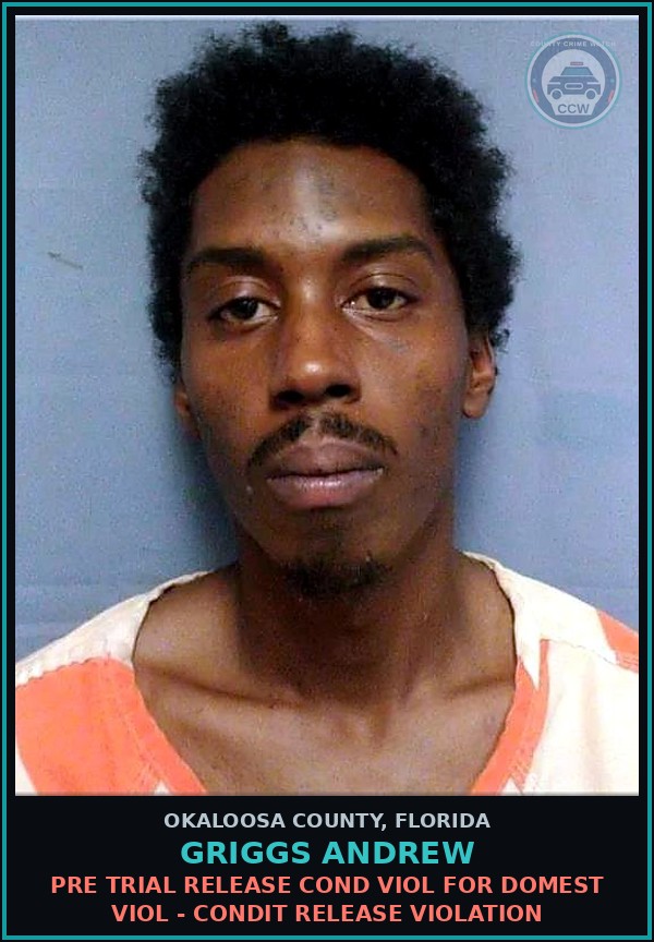 Booking mugshot of Griggs Andrew in Okaloosa County