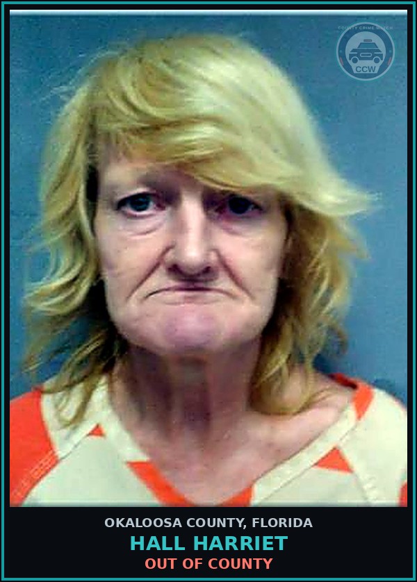 Booking mugshot of Hall Harriet in Okaloosa County