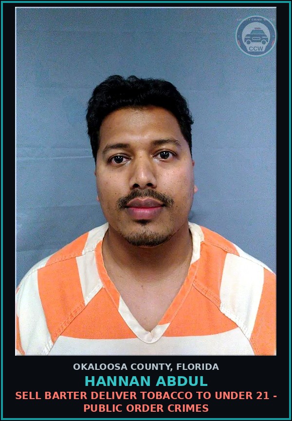 Booking mugshot of Hannan Abdul in Okaloosa County