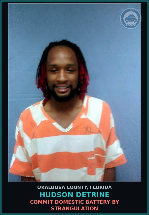 Booking mugshot of Hudson Detrine in Okaloosa County