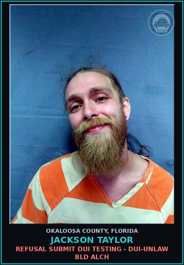 Booking mugshot of Jackson Taylor in Okaloosa County
