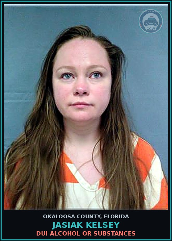 Booking mugshot of Jasiak Kelsey in Okaloosa County