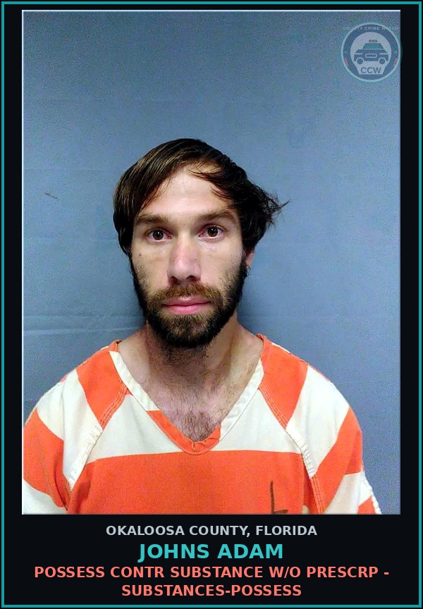 Booking mugshot of Johns Adam in Okaloosa County