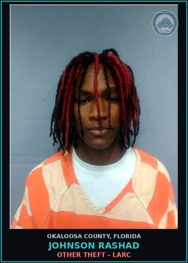 Booking mugshot of Johnson Rashad in Okaloosa County