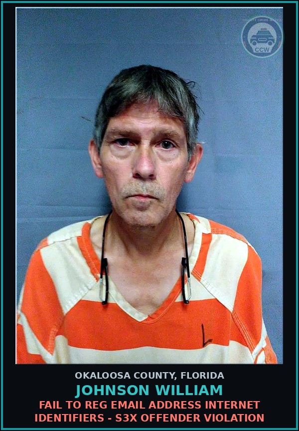Booking mugshot of Johnson William in Okaloosa County