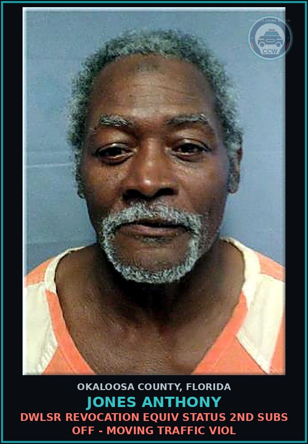 Booking mugshot of Jones Anthony in Okaloosa County