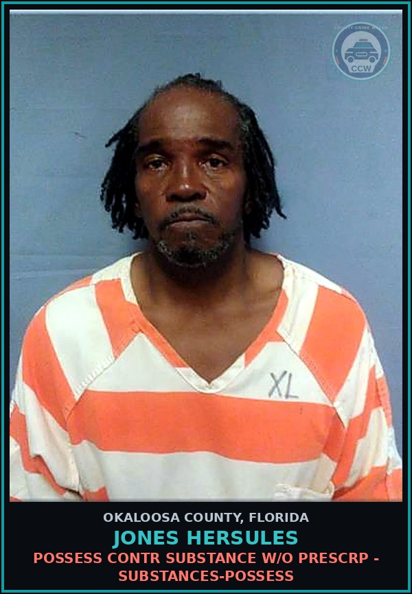 Booking mugshot of Jones Hersules in Okaloosa County