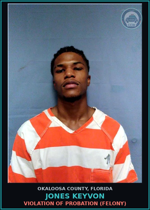 Booking mugshot of Jones Keyvon in Okaloosa County