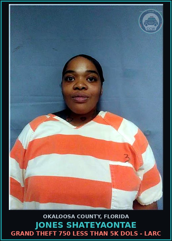 Booking mugshot of Jones Shateyaontae in Okaloosa County
