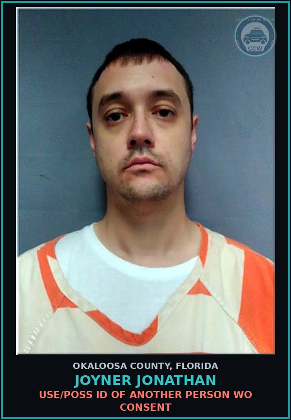 Booking mugshot of Joyner Jonathan in Okaloosa County