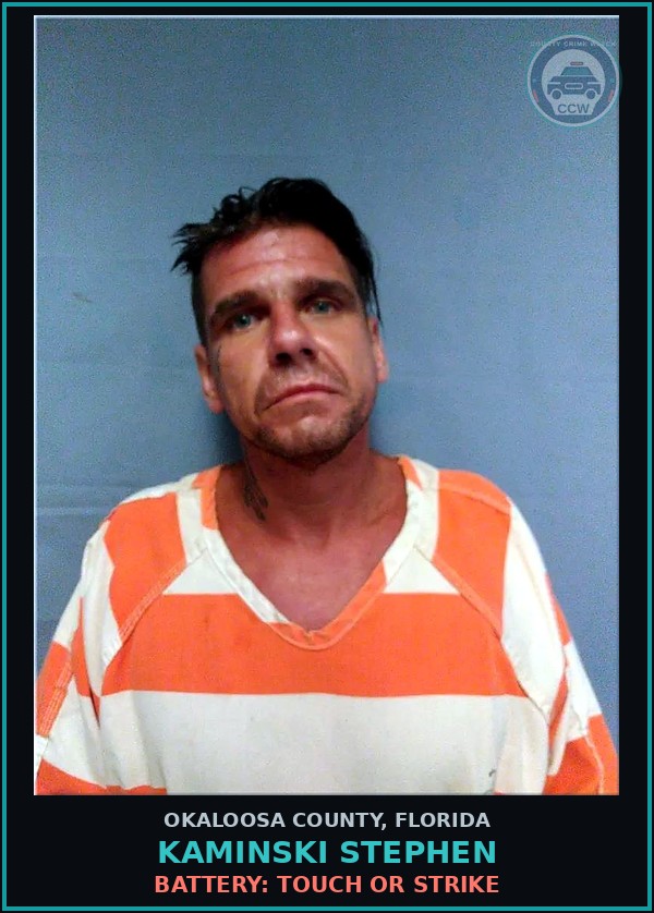 Booking mugshot of Kaminski Stephen in Okaloosa County