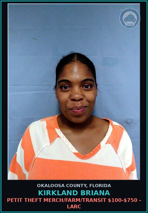 Booking mugshot of Kirkland Briana in Okaloosa County