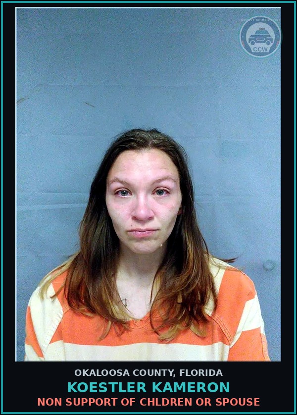 Booking mugshot of Koestler Kameron in Okaloosa County
