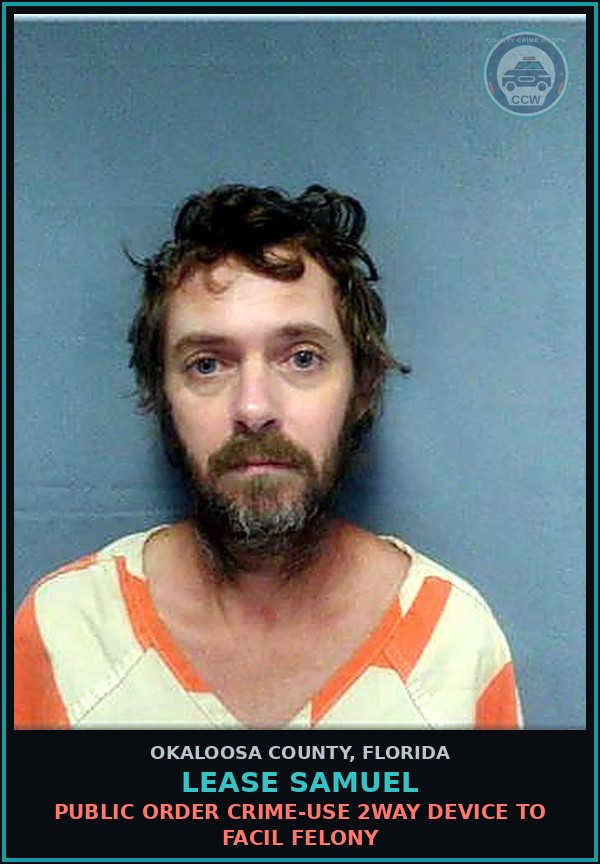 Booking mugshot of Lease Samuel in Okaloosa County