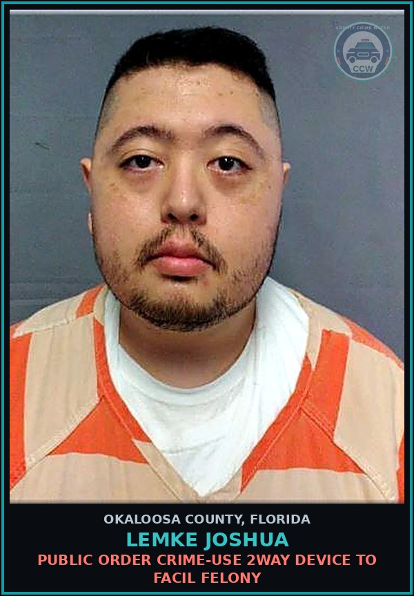 Booking mugshot of Lemke Joshua in Okaloosa County