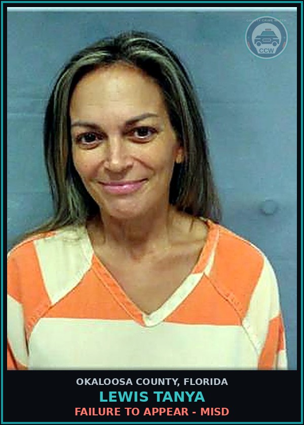 Booking mugshot of Lewis Tanya in Okaloosa County