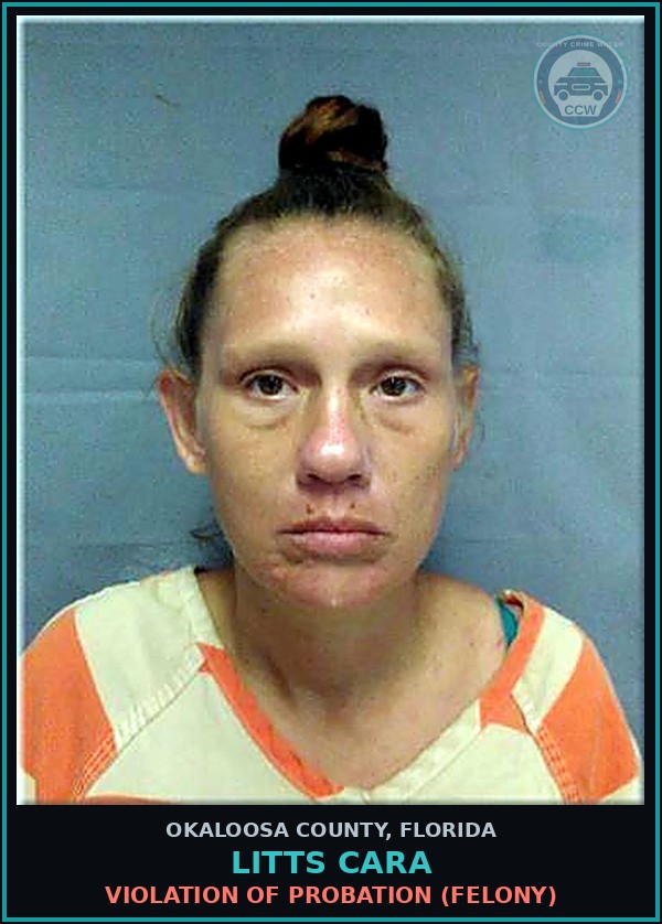 Booking mugshot of Litts Cara in Okaloosa County