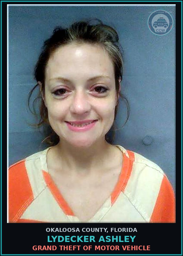 Booking mugshot of Lydecker Ashley in Okaloosa County