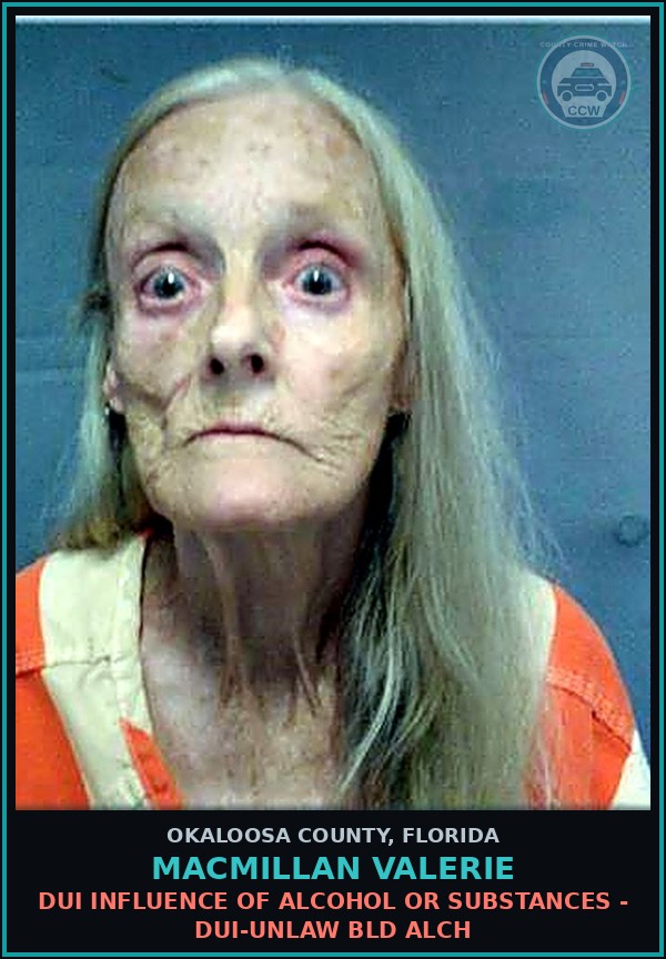 Booking mugshot of Macmillan Valerie in Okaloosa County
