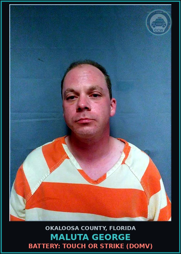 Booking mugshot of Maluta George in Okaloosa County