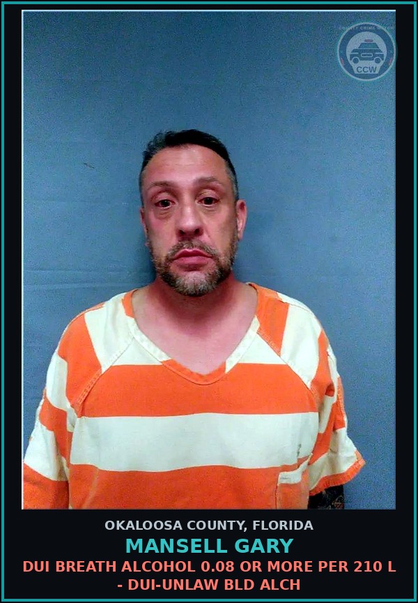 Booking mugshot of Mansell Gary in Okaloosa County