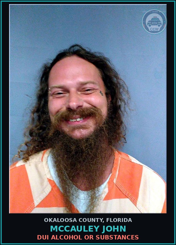 Booking mugshot of Mccauley John in Okaloosa County