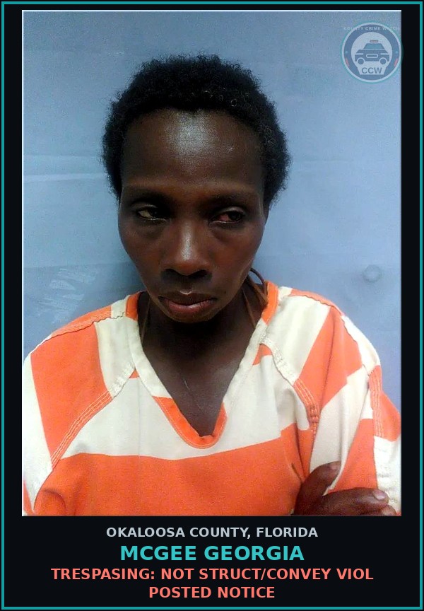 Booking mugshot of Mcgee Georgia in Okaloosa County