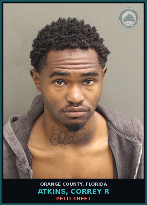 Booking mugshot of ATKINS, CORREY R in Orange County