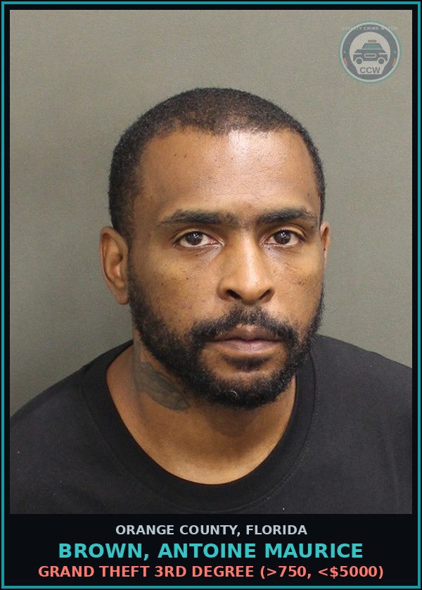 Booking mugshot of BROWN, ANTOINE MAURICE in Orange County