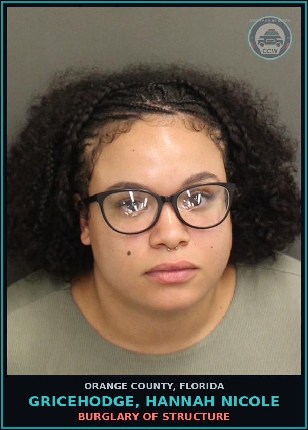 Booking mugshot of GRICEHODGE, HANNAH NICOLE in Orange County