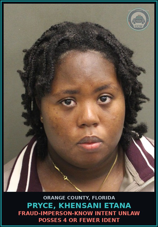 Booking mugshot of PRYCE, KHENSANI ETANA in Orange County