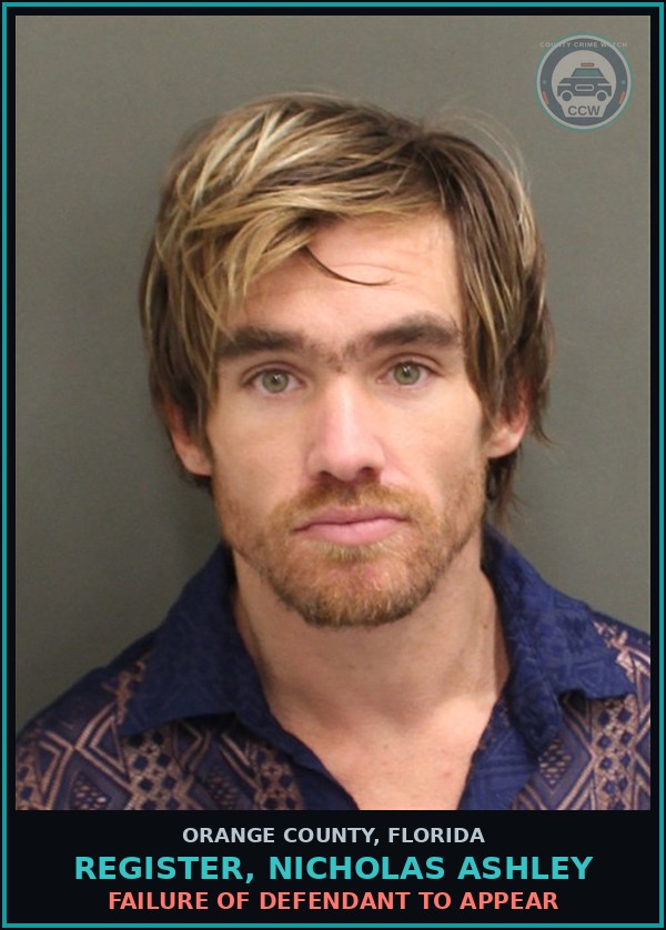 Booking mugshot of REGISTER, NICHOLAS ASHLEY in Orange County