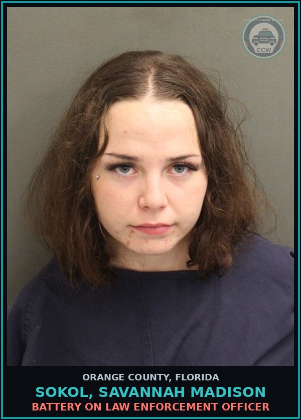 Booking mugshot of SOKOL, SAVANNAH MADISON in Orange County