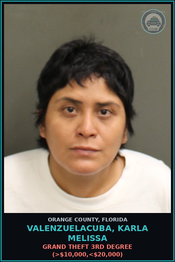 Booking mugshot of VALENZUELACUBA, KARLA MELISSA in Orange County