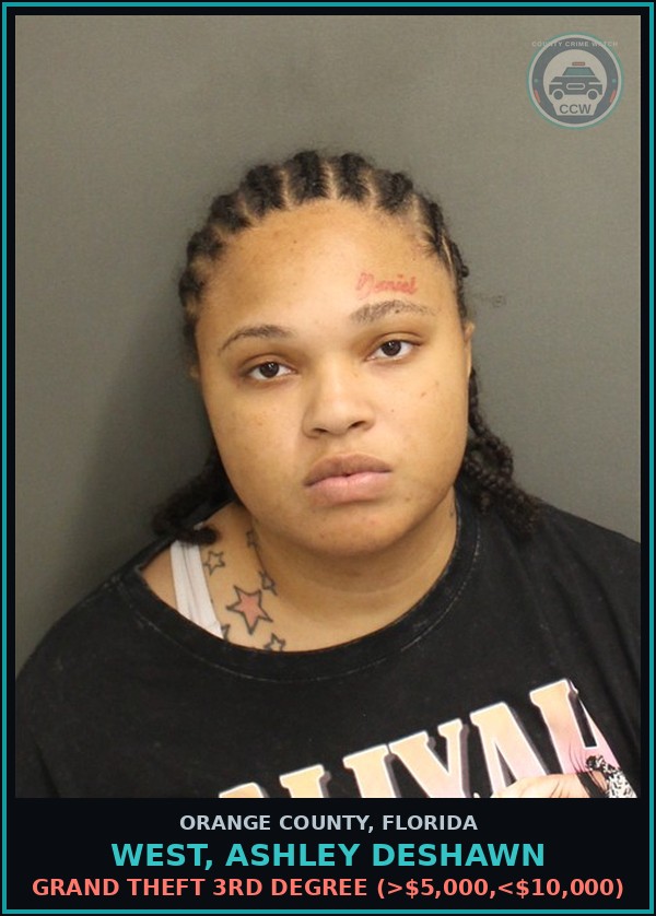 Booking mugshot of WEST, ASHLEY DESHAWN in Orange County