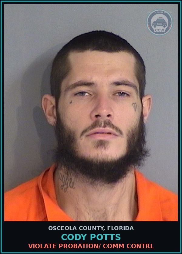 Booking mugshot of CODY POTTS in Osceola County