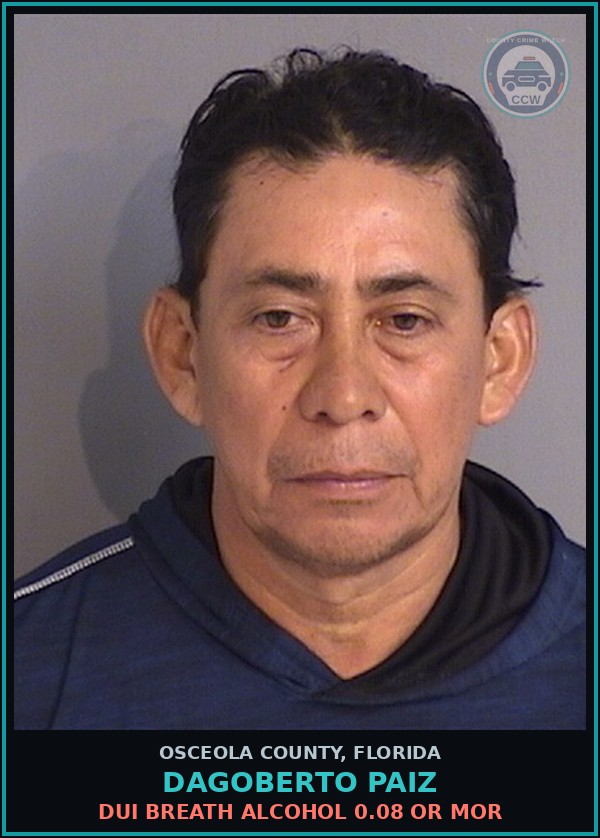 Booking mugshot of DAGOBERTO PAIZ in Osceola County
