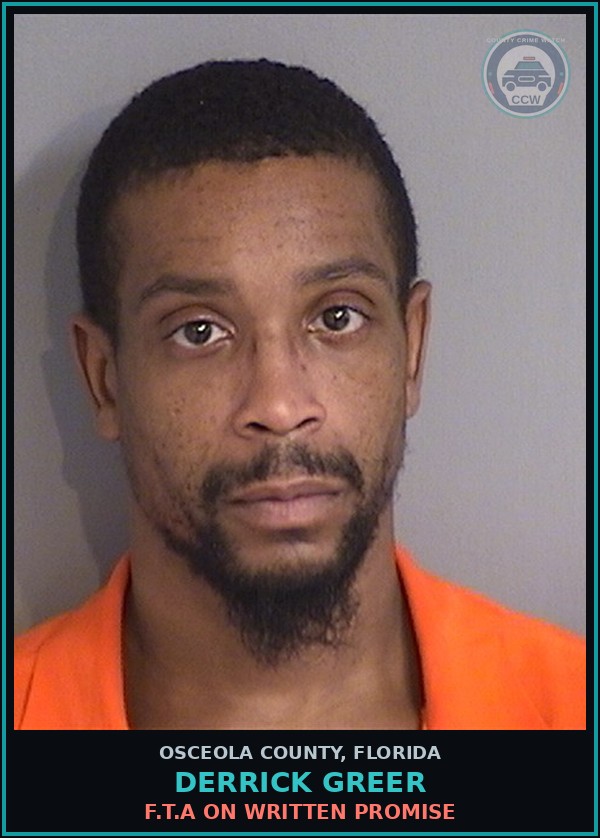 Booking mugshot of DERRICK GREER in Osceola County