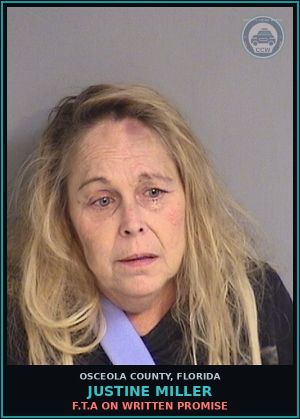 Booking mugshot of JUSTINE MILLER in Osceola County