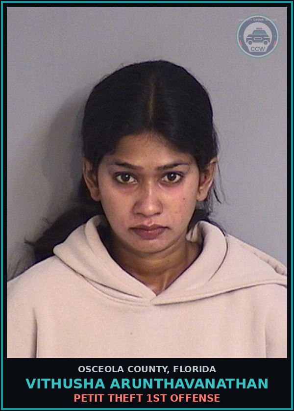Booking mugshot of VITHUSHA ARUNTHAVANATHAN in Osceola County