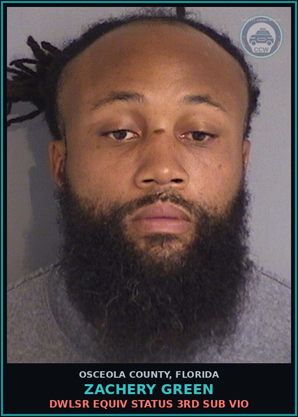 Booking mugshot of ZACHERY GREEN in Osceola County