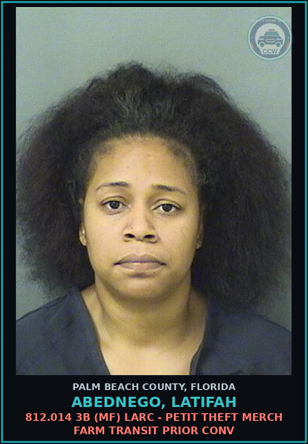 Booking mugshot of ABEDNEGO, LATIFAH in Palm Beach County