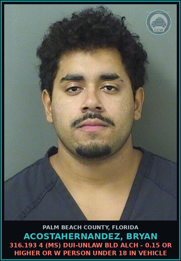 Booking mugshot of ACOSTAHERNANDEZ, BRYAN in Palm Beach County