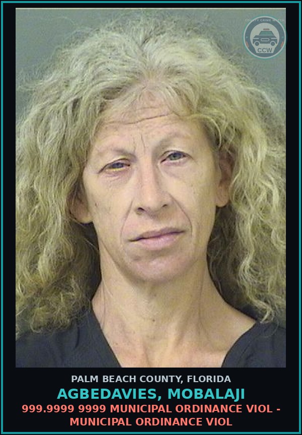 Booking mugshot of AGBEDAVIES, MOBALAJI in Palm Beach County